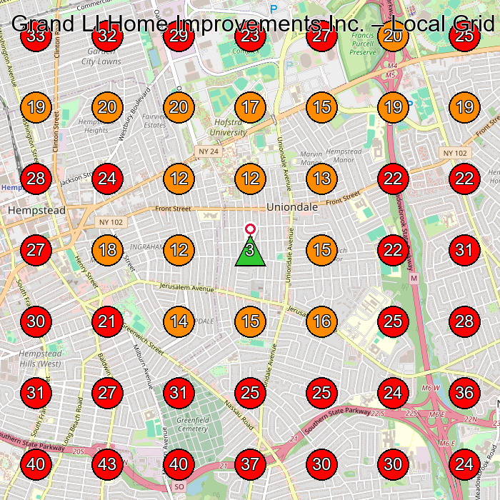 Grand LI Home Improvements Inc. GeoGrid visibility map for Roofing Contractor in Merrick